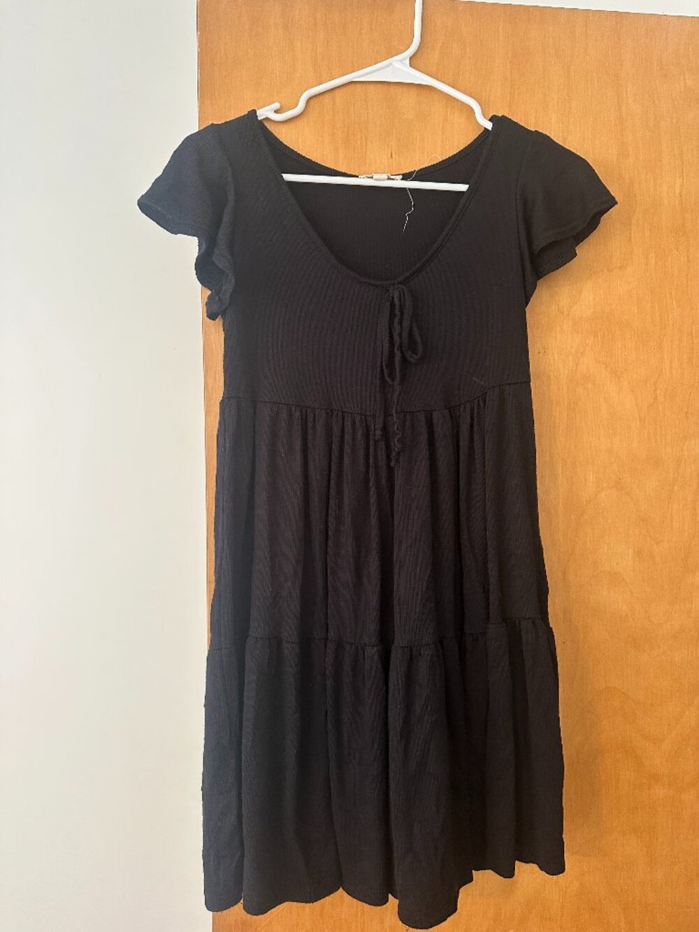 Short Ruffle Sleeve Casual Sundress black Size Small